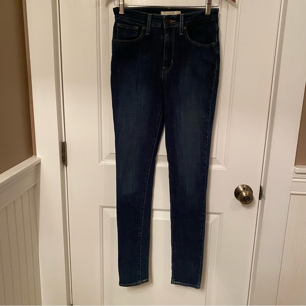 LEVI’S JEANS 721 HIGH RISE SKINNY DARK WASH BLUE STRETCH DENIM SIZE 27 x 32